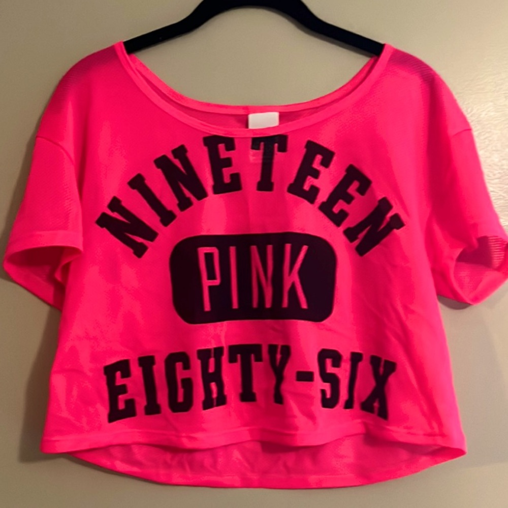 PINK 1986 Crop Top | Hot Pink Mesh Jersey